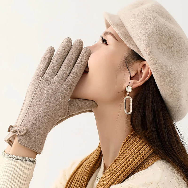 Manoplas gruesas y cálidas con lazo de Cachemira para mujer y niña, guantes de montar al aire libre con pantalla táctil, accesorios de ropa, 26x14cm, Invierno