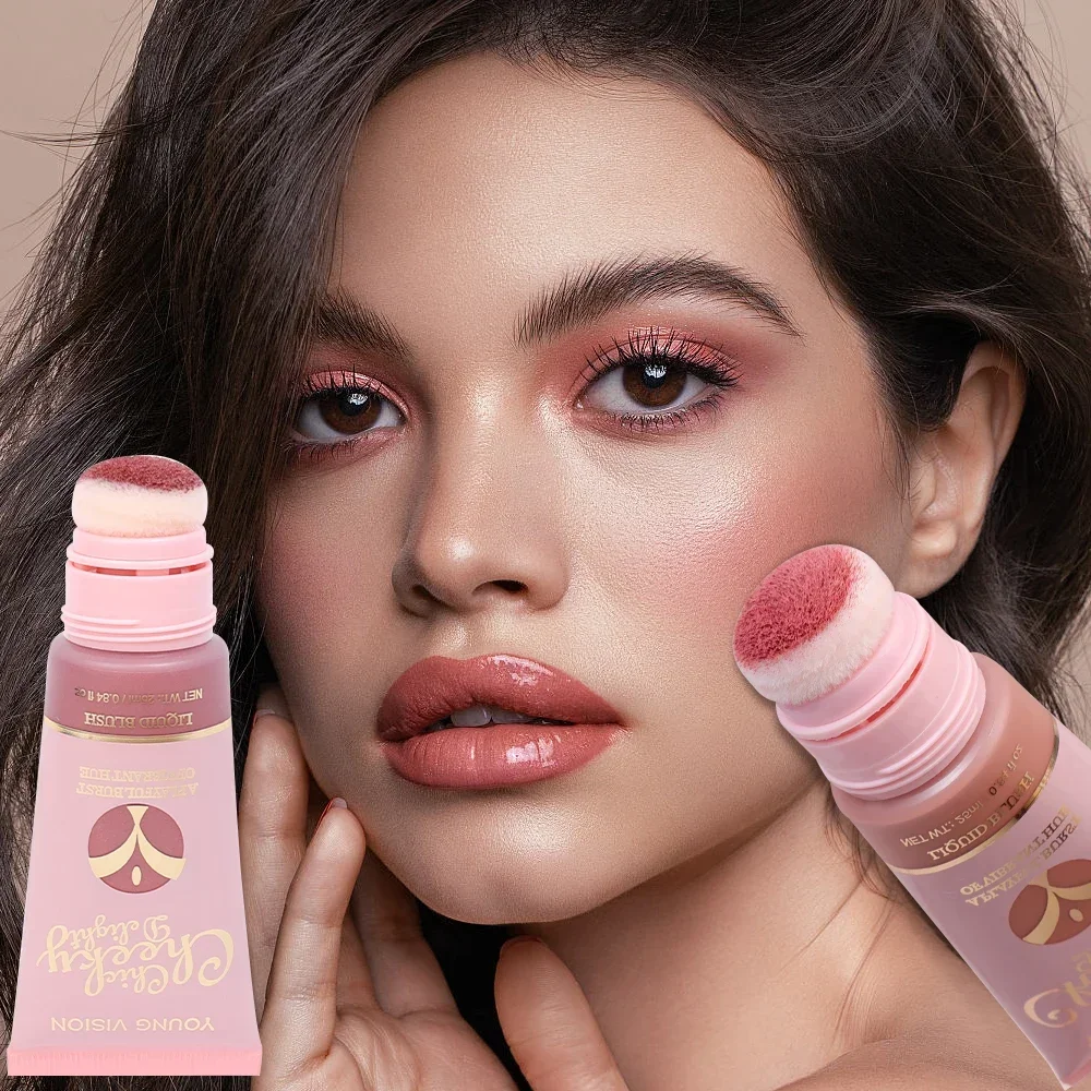 6Color Blush Liquid Cream Bronzer Contour Blusher Beauty with Cushion Lasting Natural Skin Tint Face Blush Wand for Cheek Makeup