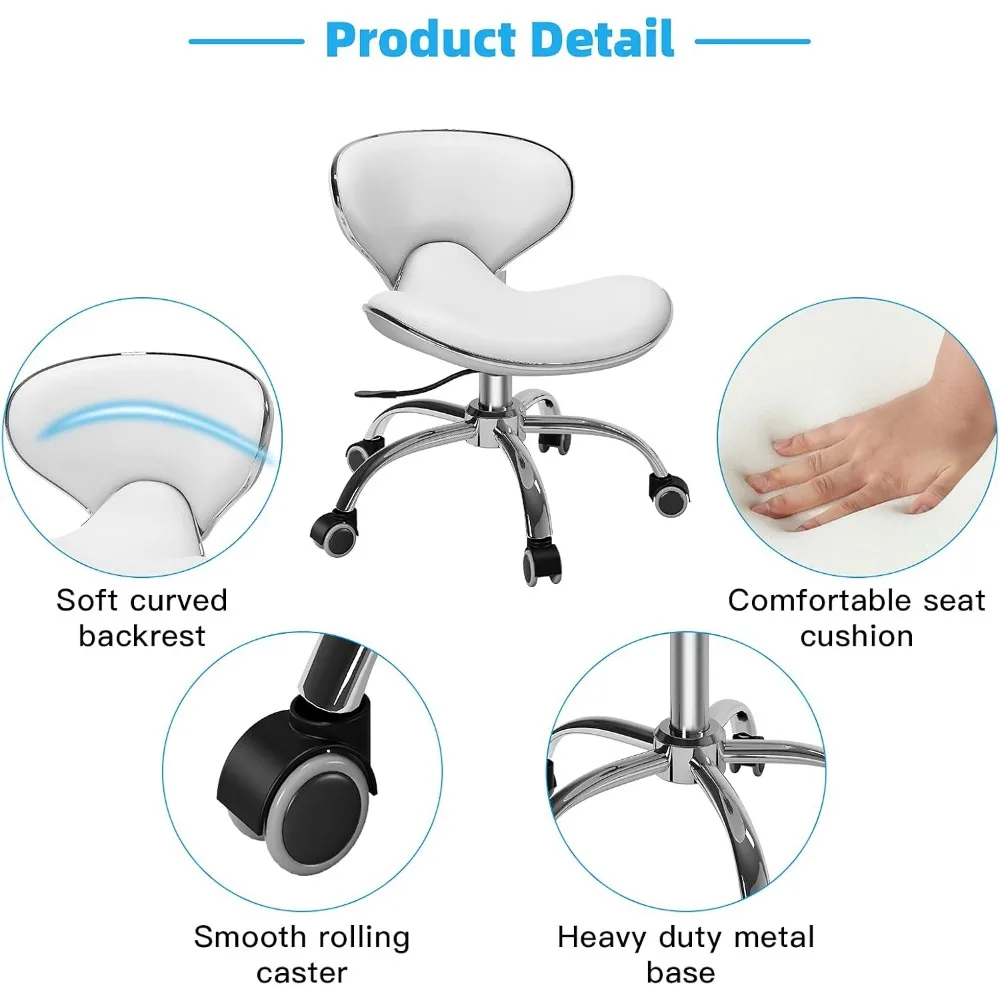 Silla de pedicura para tecnología de uñas, taburete giratorio de altura corta ajustable para salón, Spa, masaje, tatuaje, esteticista