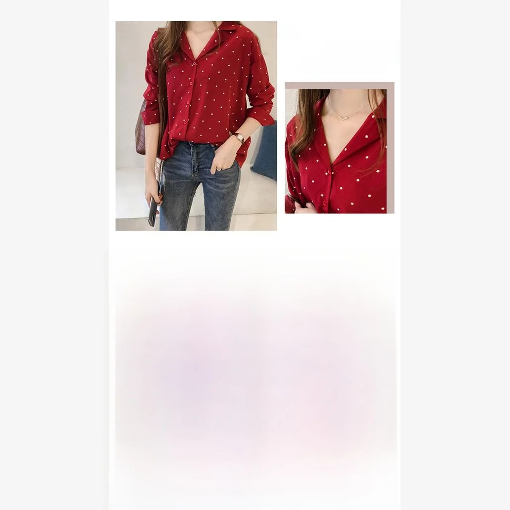 Camicetta lunga da donna autunno inverno Sve Ne Tirt Top da donna Pendolarismo Sle modello a pois rotondi 8-24 anni
