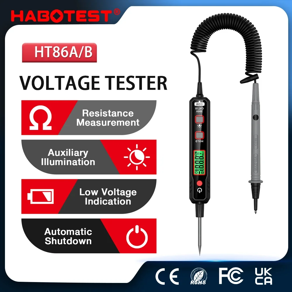 HABOTEST HT86A Car Voltage Detector Pen Non-Contact Voltage Tester Continuity Resistance Ohm Meter Car Fault Circuit Test Pencil