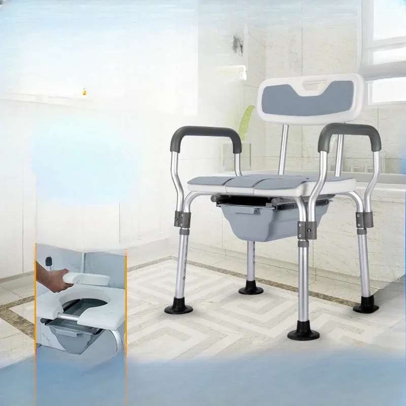 Aluminum Alloy Adjustable Toilet Chair for Elderly Bath Chair Bath Stool with Pads Strong Load-Bearing Bathroom Furniture