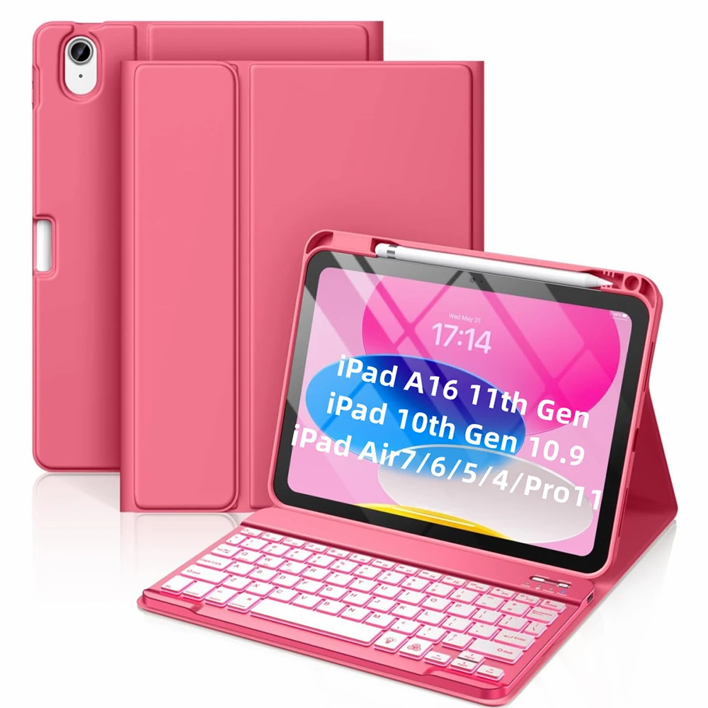 

Detachable Keyboard Case for Tablet,Compatible for iPad 11th 10th Generation Case with Keyboard, Folio Cover with Pencil Holder