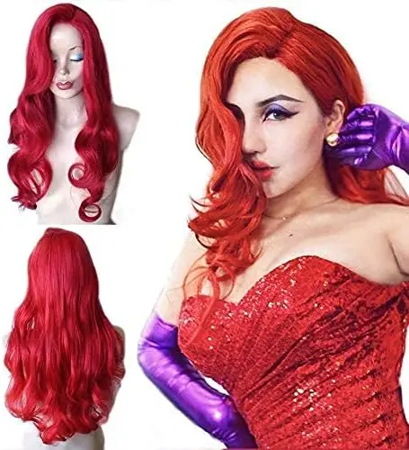 Parrucca da donna Cosplay di Halloween rossa in rame ondulato lungo di coniglio Jessica parrucca rossa sirenetta principessa Ariel