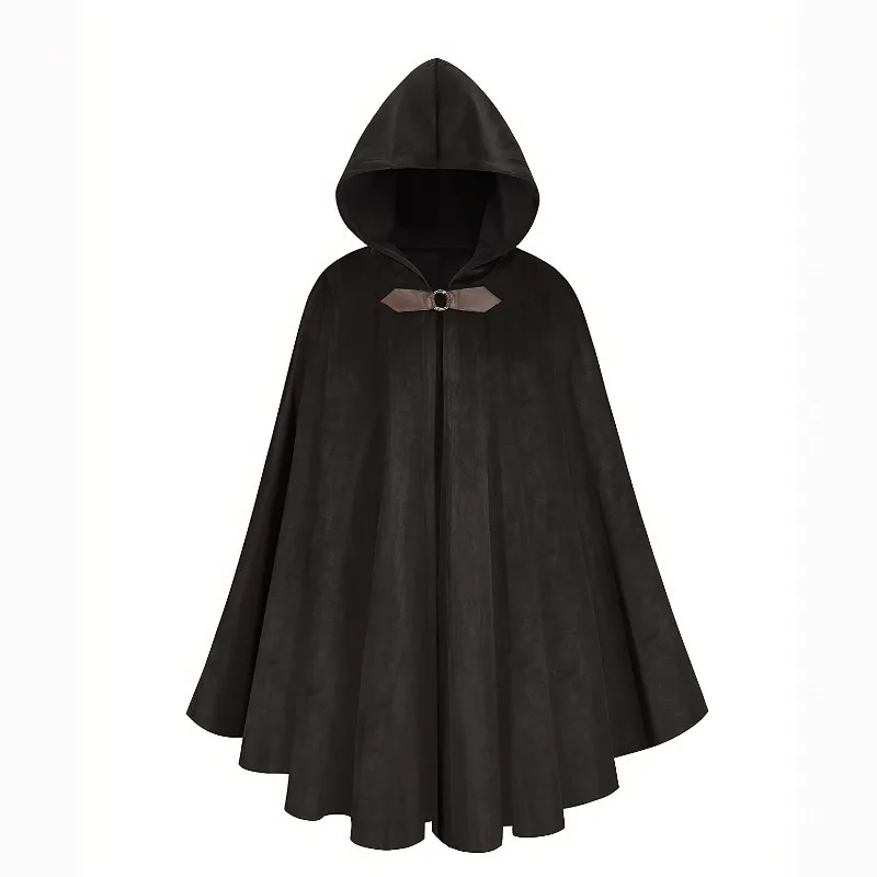 

1pcs Black Medieval Faux Suede Cloak Halloween Costume Renaissance Battle Cape Warrior Cosplay Outfit Unisex