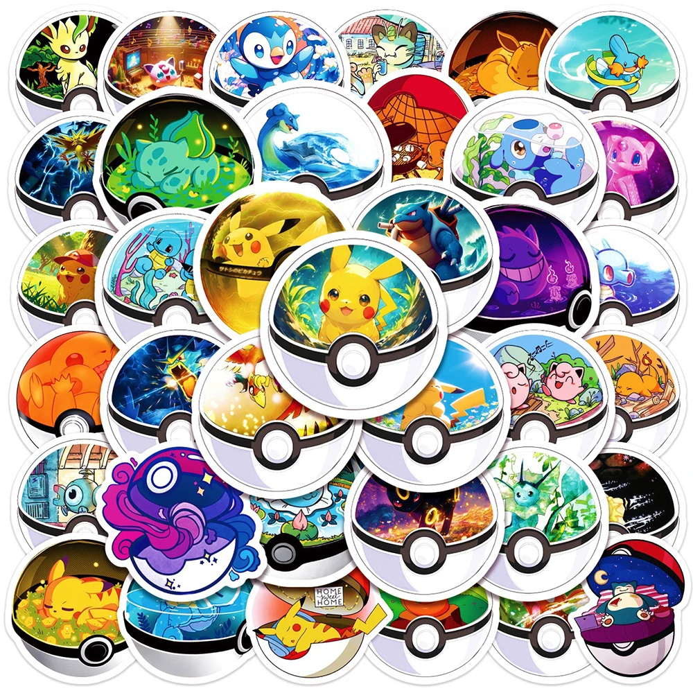 50 Stück Cartoon Anime Pokemon Aufkleber Kinderspielzeug Kawaii Poke Ball Pikachu Aufkleber Skateboard Laptop Wasserdichter Aufkleber