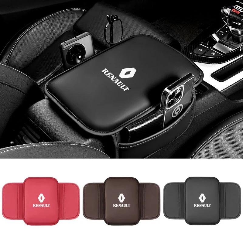 Leather Car Armrest Box Pad Car Center Console Arm Rest Protector Cover with Storage Pocket for Renault Sport Duster Megane 2 3