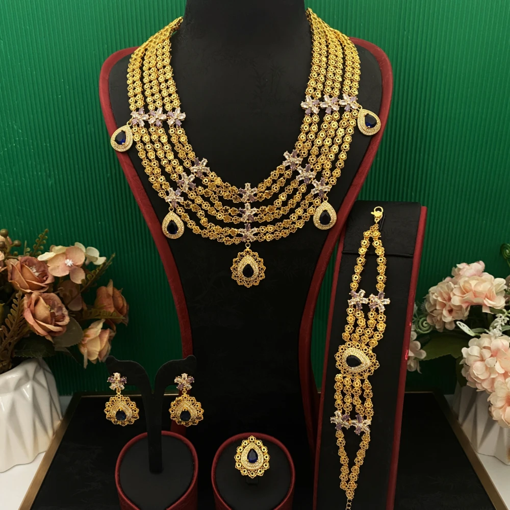 

JRH женский комплект ювелирных изделий из позолоченной меди с имитацией циркона - блестящий браслет, кольцо, ожерелье, серьги для вечеринок