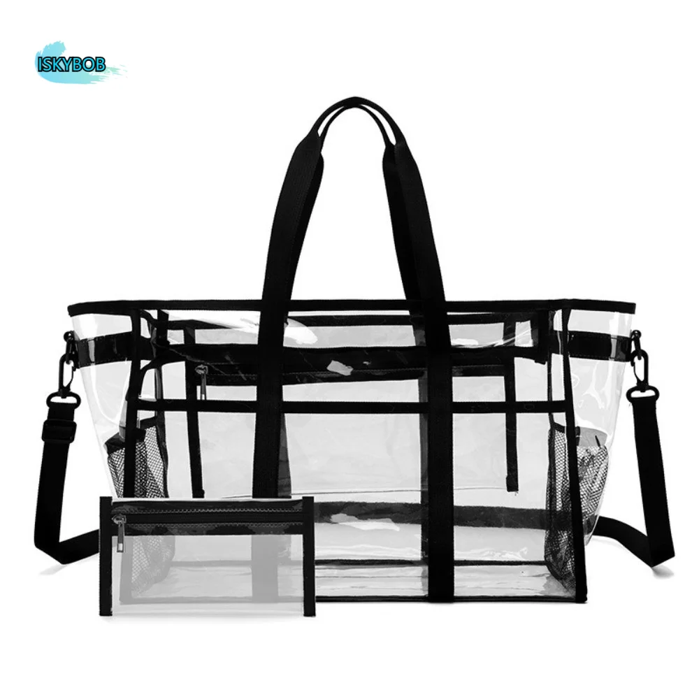 

Large Capacity Transparent Crossbody Bag PVC Lightweight Toiletries Handbag Oversized Waterproof Washing Storage Bag Travel Use