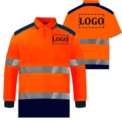Hi Vis Safety Long Sleeve Polo Shirt Logo Customized Quick Dry Summer Reflective Shirt Construction Work T-shirt
