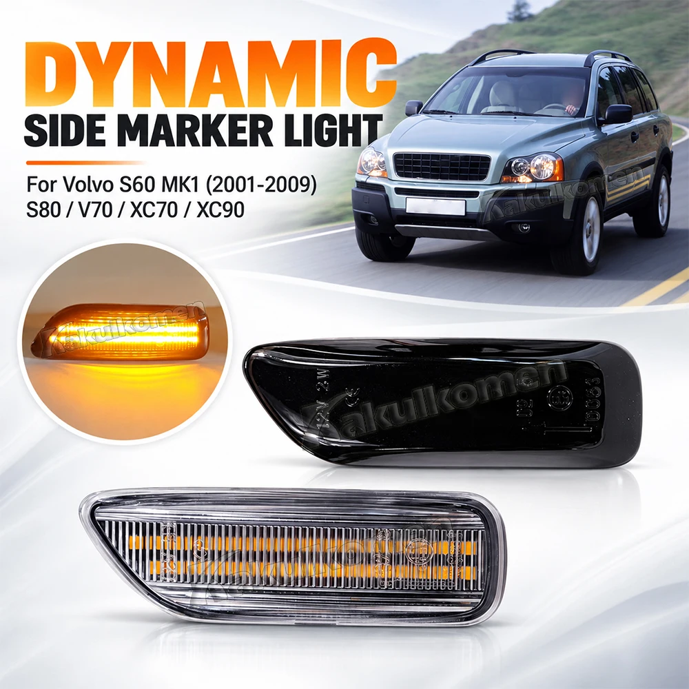 2PCS LED Dynamic Side Marker Light For Volvo V70 S60 S80 XC70 XC90 2000 2001 2002 2003-2009 Turn Signal Indicator Lamp
