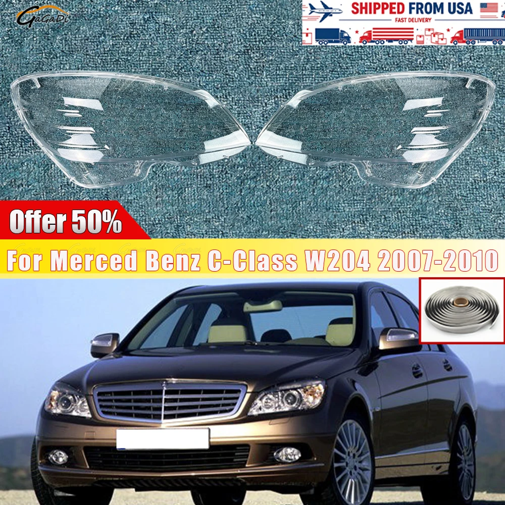 Front Headlight Lens Shell With Free Rubber Seal Strip Fit For Mercedes Benz C-Class W204 2007-2010 Auto Headlamp Lampshade Cove