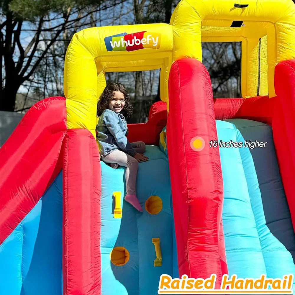 Nadmuchiwana zjeżdżalnia wodna dla dzieci na podwórko, park wodny 12w1 z dmuchawą 520W, ścianą do wspinaczki, basenem do zabawy i 2 pistoletami na wodę.