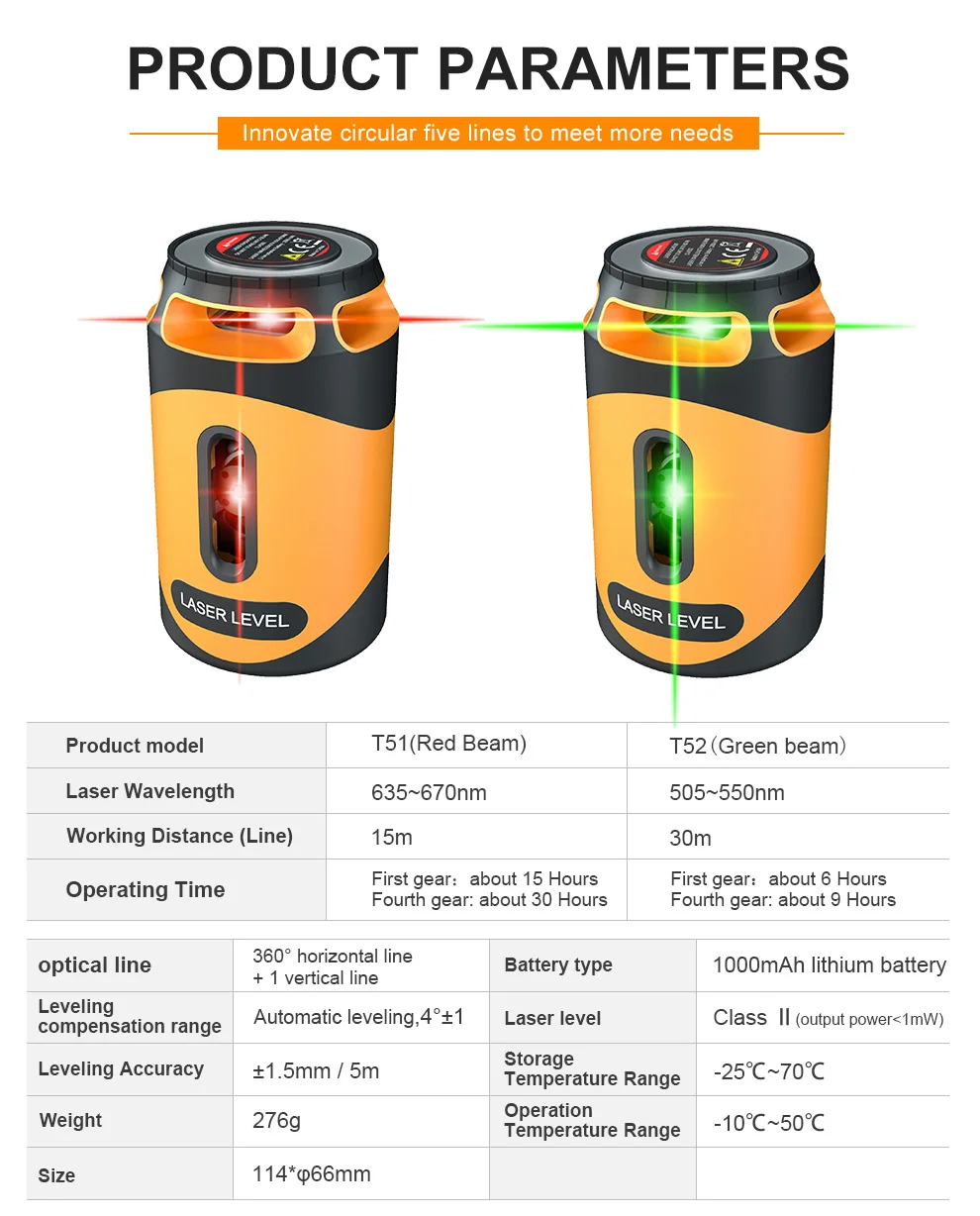 Ponbos T52 Automatic Self-leveling Green Laser Level 360 5 Lines Tile Nivel Laser Measuring Tool with L Shape Bracket