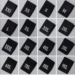 Etichette di dimensioni 200 pezzi per vestiti, indumento in bianco e nero, pieghe tessute, etichette di dimensioni, etichette per vestiti, 35*12mm, XXS-5XL,LB-030,