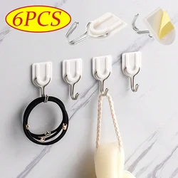 6 Non Marking Adhesive Hook, Wall Plastic White Hook, Fixed Stickers Suitable for Kitchen Bathroom Door, Ceramic Tile Small Hook