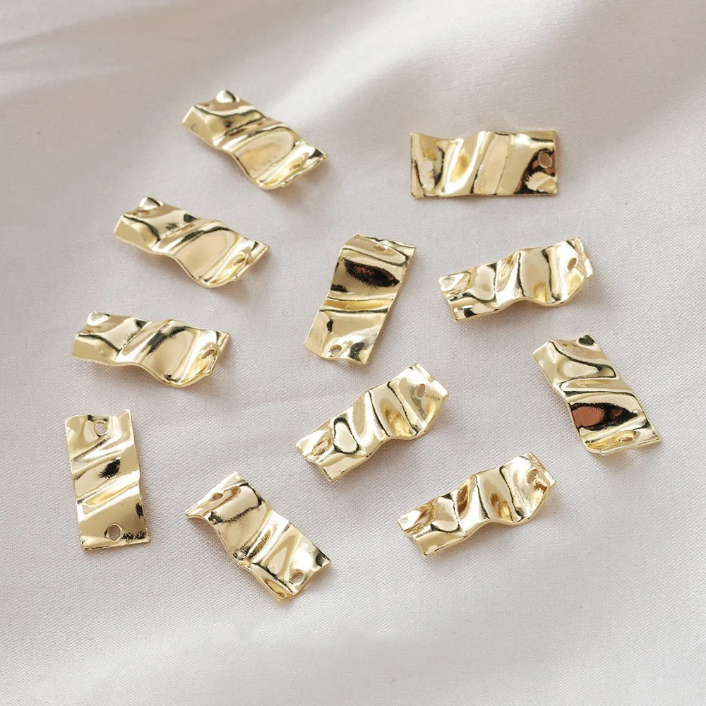 20PCS Rectangular Rough Wave Surface Double Hole Brass Sheet Piece Pendant DIY Making Supplies Jewelry Material Accessories