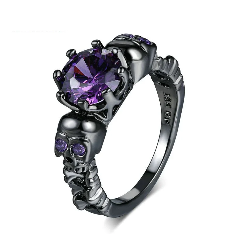 Vintage Purple Skull Women Rings Punk Hot Sale Zircon Copper Rings For Fashion Jewelry HipHop Party Wedding Gift Creative