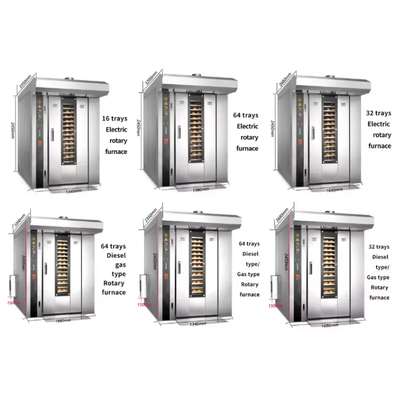 FL 16 32 64 Tray  Rotary Bread Rack Oven Bakery Equipment / Diesel Gas Electricity Engine Rotating Baking Oven Customized