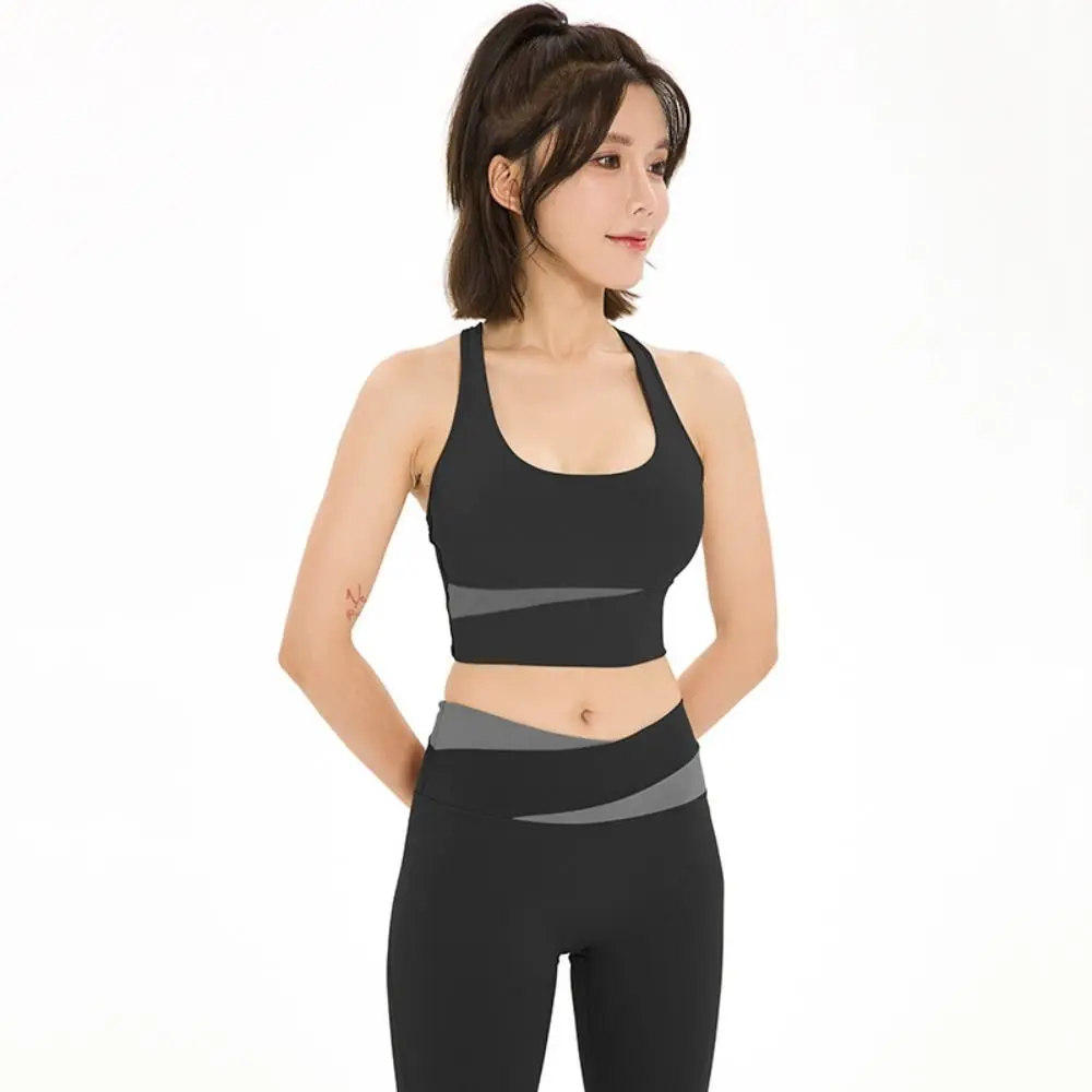 

High Waist Color Block Yoga Set Belly Control Tight Fit Slim-Fit Workout Outfit Shock-Proof Hip Lift Fitness Yoga Suit
