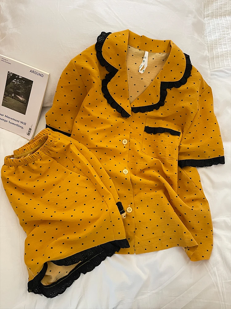 

Summer New plus Size Home Clothes ort Sve Spwear Women's Polka Dot Patchwork Sweet Sle Polyester Fiber 20g