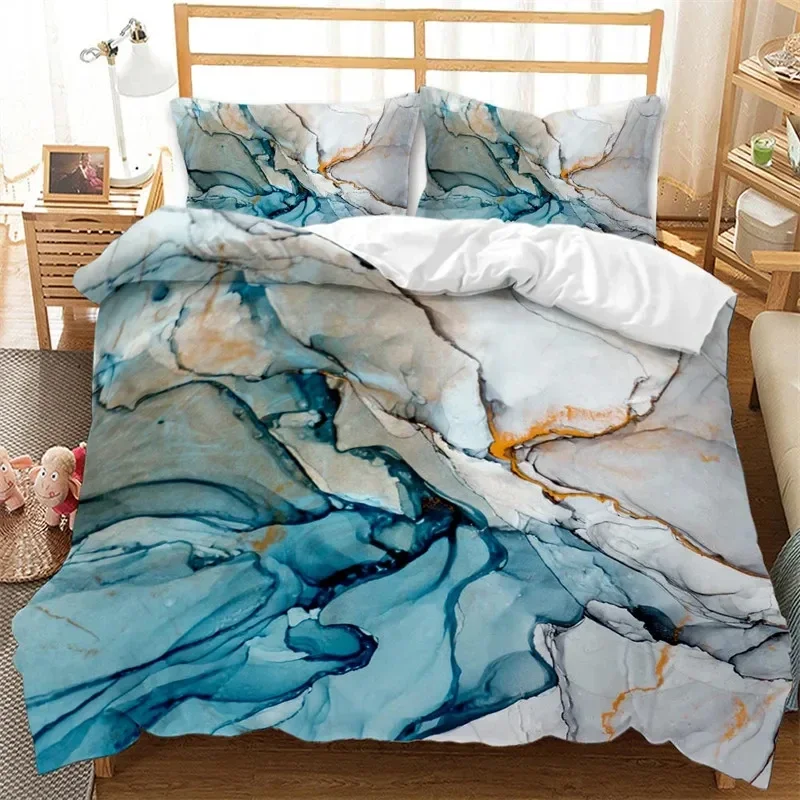 

Chic Girly Marble Duvet Cover Abstract Geometric Bedding Set Microfiber Glitter Blue Comforter Cover King Queen for Kid Teen Boy