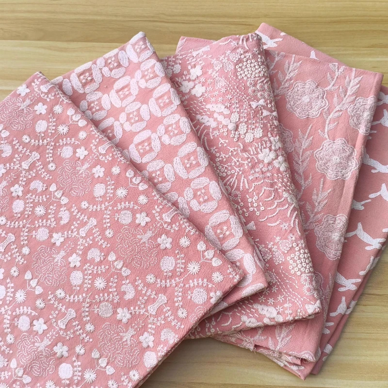 

Embroidered Curtains Fabric Handmade Linen Cotton Butterfly Pink DIY Craft Pillow Cover Curtain Seasonal Decor Textured Material