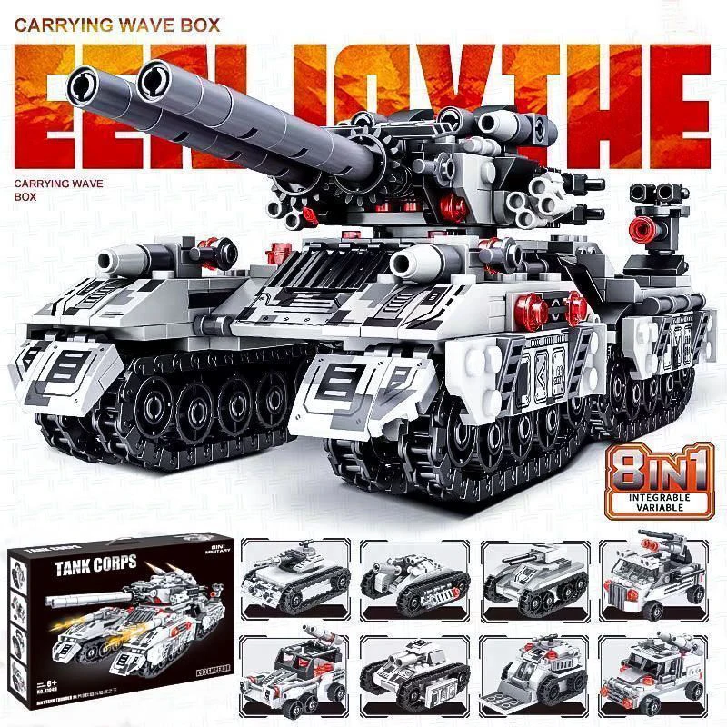 2026 Militärfahrzeug Panzer 8-in-1 Flugzeug-LKW-Modell Bausteine DIY-Bausteine Lernspielzeug für Kinder Geschenke für Jungen