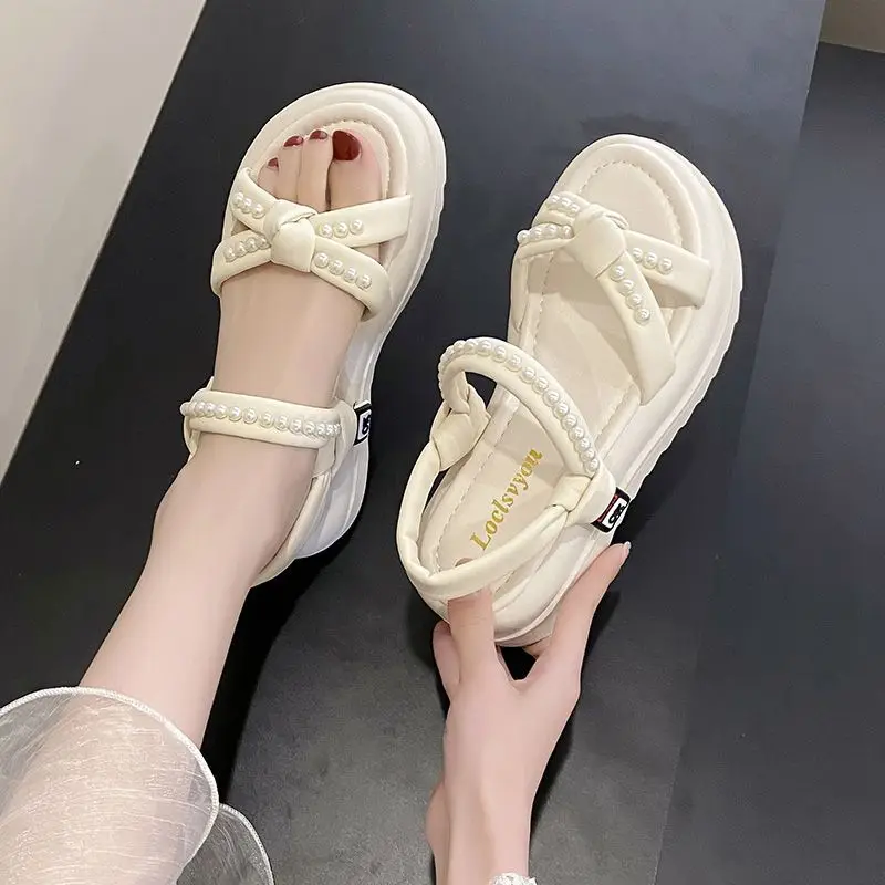 

Beach Platform Pearl Outdoor Sandals for Women Roman Style Daily Wholesale Low Price Summer 2025 Comfortable Luxury Woman Shoes