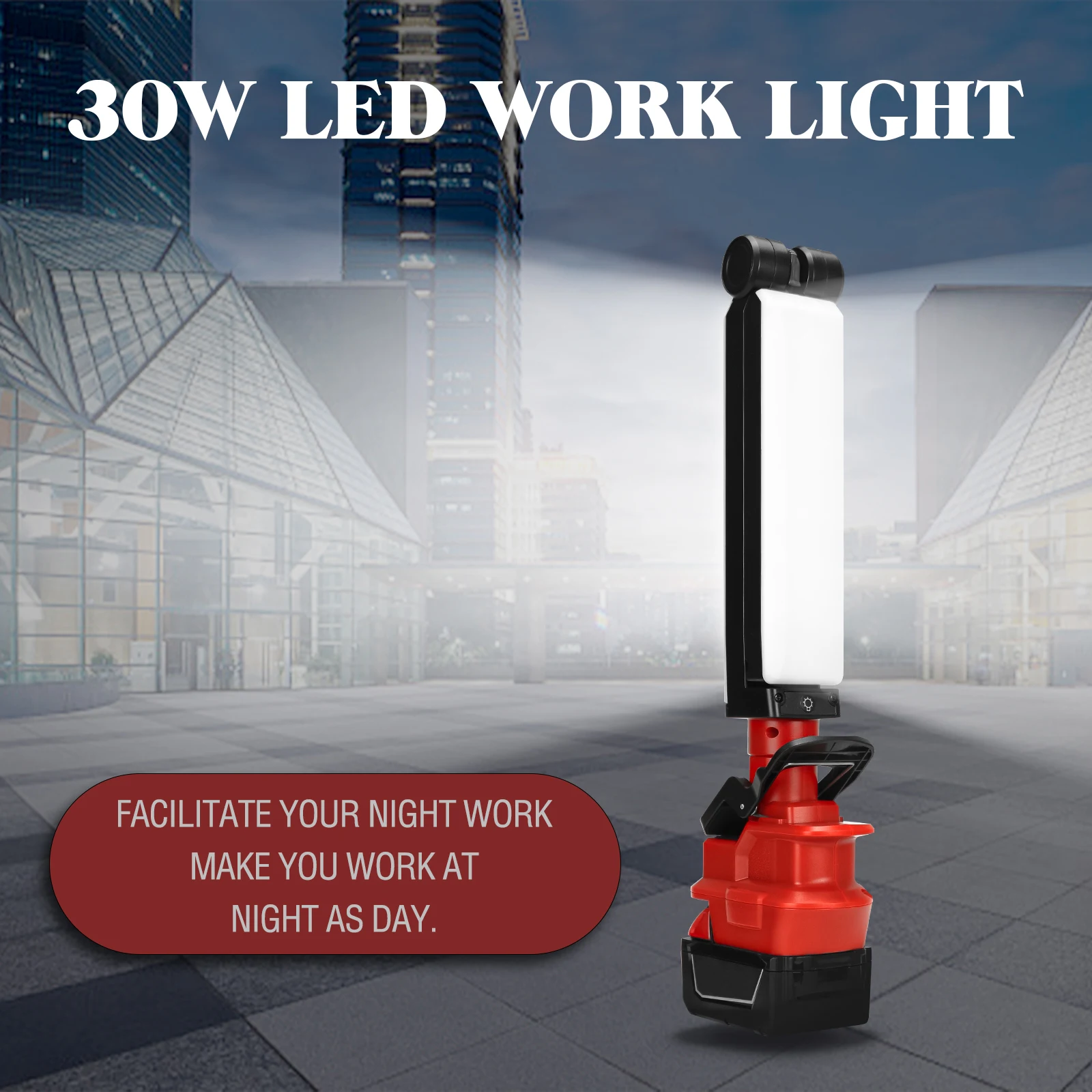 LED Work Light 30W 2400LM Folding Light Outdoor Floodlight with USB Charging Port for Milwaukee 18V Battery (No Battery)