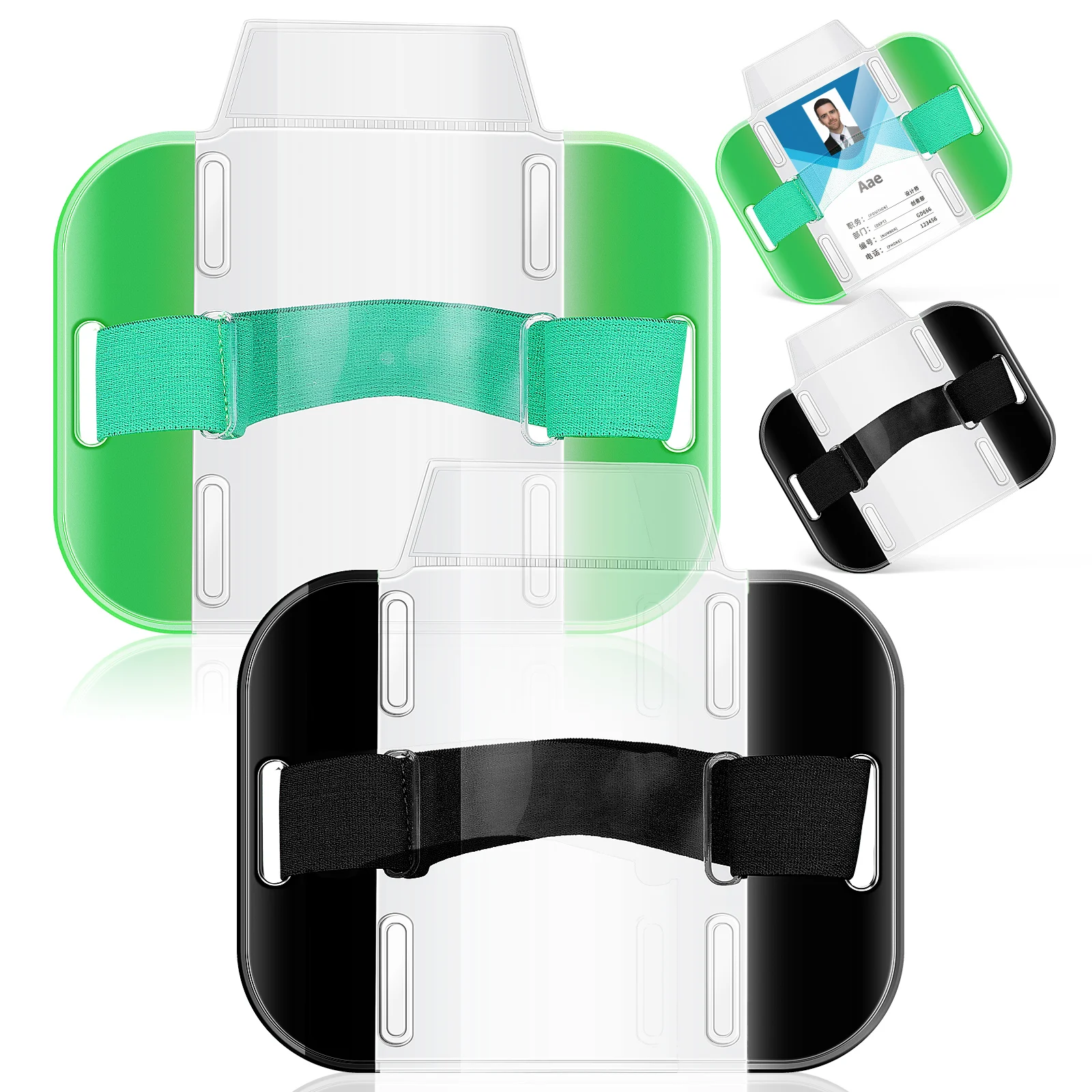 

4 pcs Badge Holder Armbands License Badge Holder ID Card Name Tag Adjustable Straps Green Black Color Staff Security Use