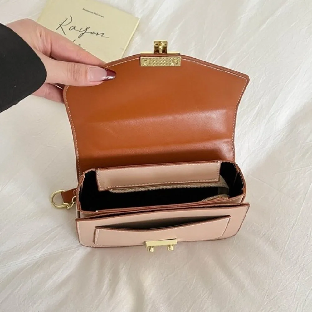 Elegant Retro Geometric Crossbody Bag Leather Gold Hardware PU Shoulder Bag Flap Design Chain Mini Snap Hook Bag