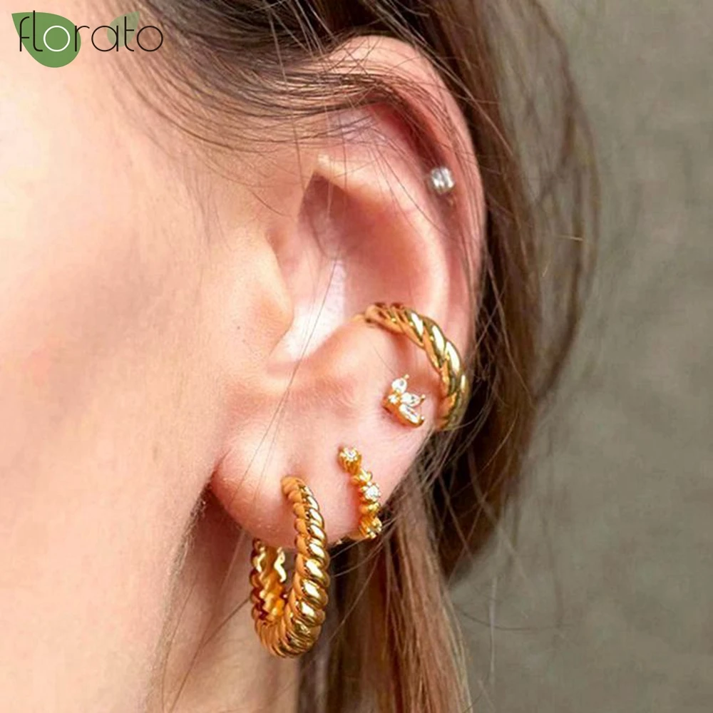 

925 Sterling Silver Needle Vintage Twist Gold Earrings for Women Fashion C Shape Stud Earrings Party Luxury Jewelry Premium Gift