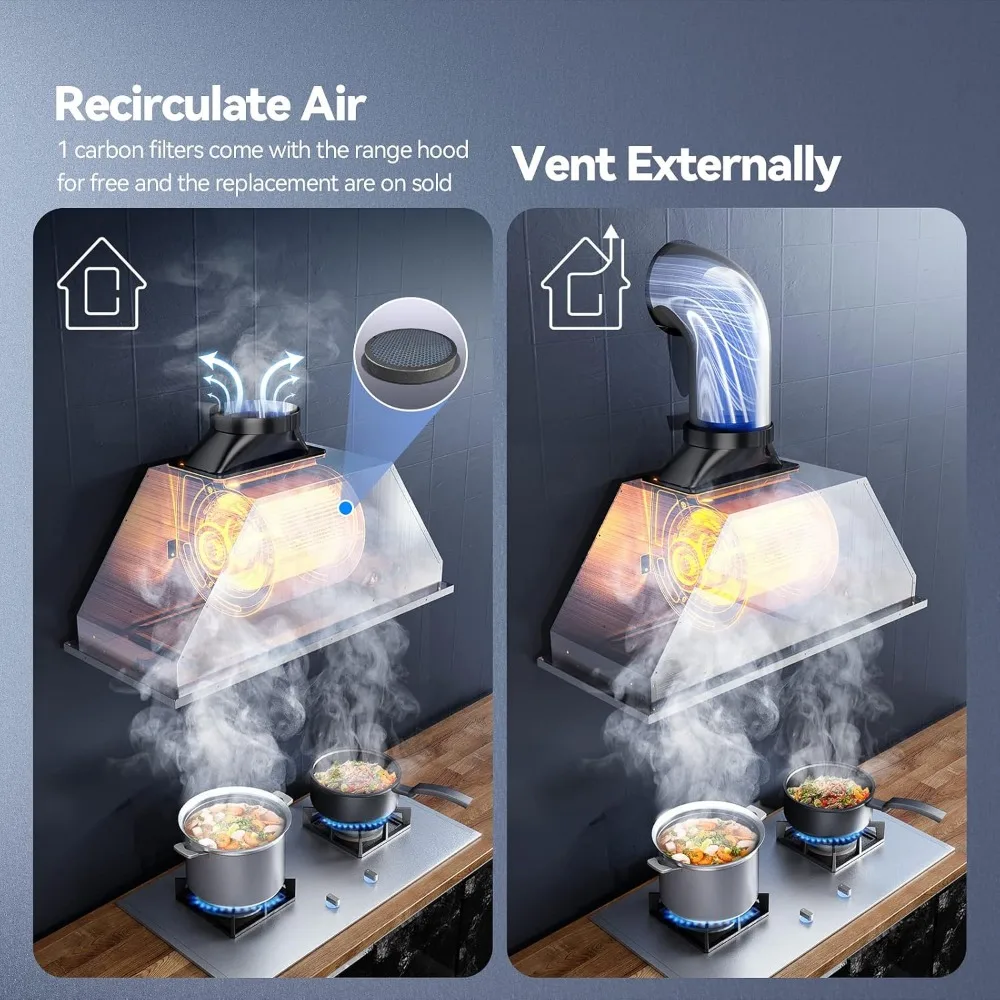 Range Hood 30 Inch, 900 CFM with Ducted Convertible Ductless (Kit Included), 4 Speed Gesture Sensing&Touch Control Panel