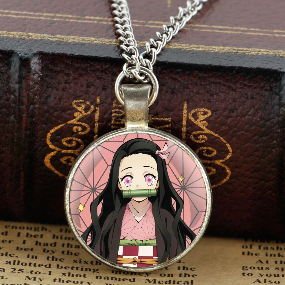 Anime Kamado Nezuko Design Glass Dome Pendant Necklaces Women Men Jewelry Accessories Birthday Gifts for Kids