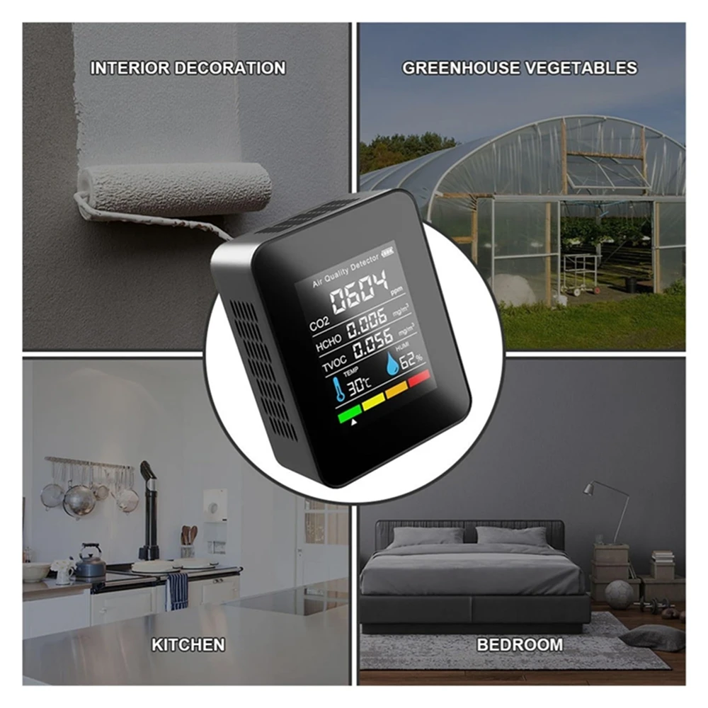 Multifunctionele Luchtkwaliteit Monitor 5in1 CO2 Temperatuur-vochtigheidsmeter Digitale Tester TVOC HCHO Detector M8 Luchtkwaliteit Monitor