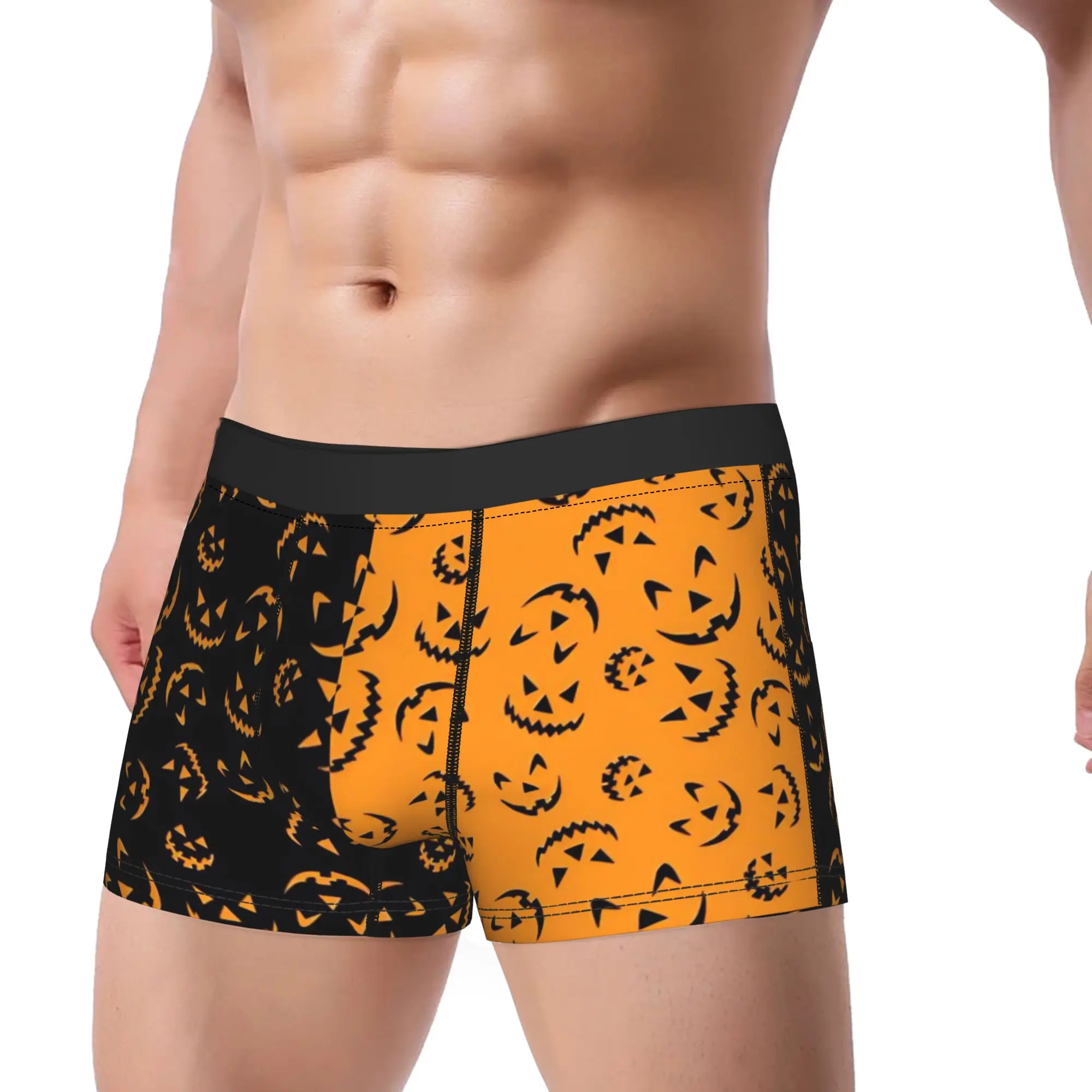 Men's Horror Pumpkin Bat Halloween Underwear  Printed Boxer Briefs Shorts Panties Homme Breathable Underpants S-XXL