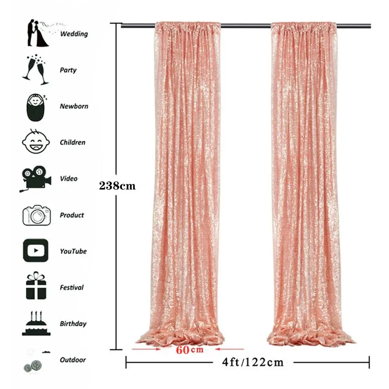 패브릭 스팽글 배경 커튼, 사진 부스 배경 웨딩 커튼, 크리스마스 파티 장식, 사진 배경, 2x8 피트, 2 개