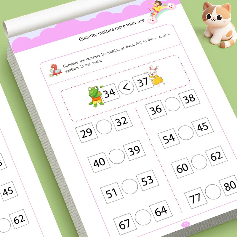 32 Pages Number Comparison Workbook for Kids,Beginner Math Book to Lay a Foundation for Primary School Arithmetic Learning