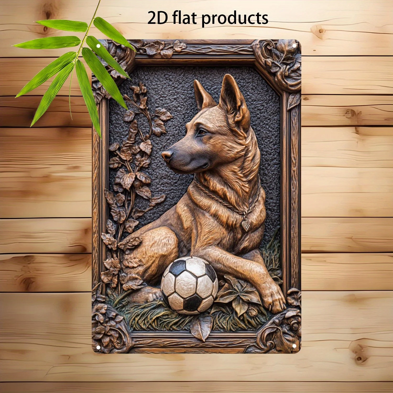 

German Shepherd and Soccer Ball Decorative Wall Hanging Sign, Glam Style Iron Art Plaque, Multipurpose, Waterproof