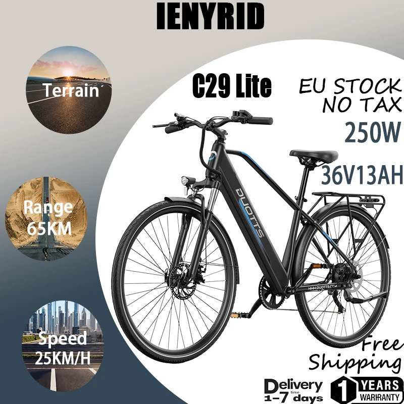 C29 Lite Motore per bicicletta elettrica 250W 36V13AH Batteria E Bicicletta 27,5 Dimensioni Pneumatico E-bike per pendolari all'aperto urbano unisex