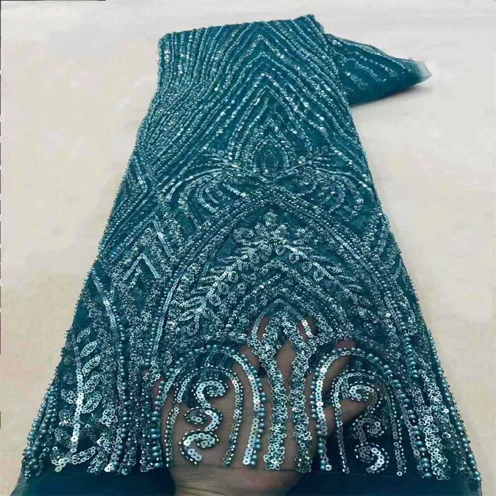 2025 New African Nigerian French High Quality 2025 Hot Sale Lace Fabric With Beads Sequins Bride Party Wedding Embroiderg Dress