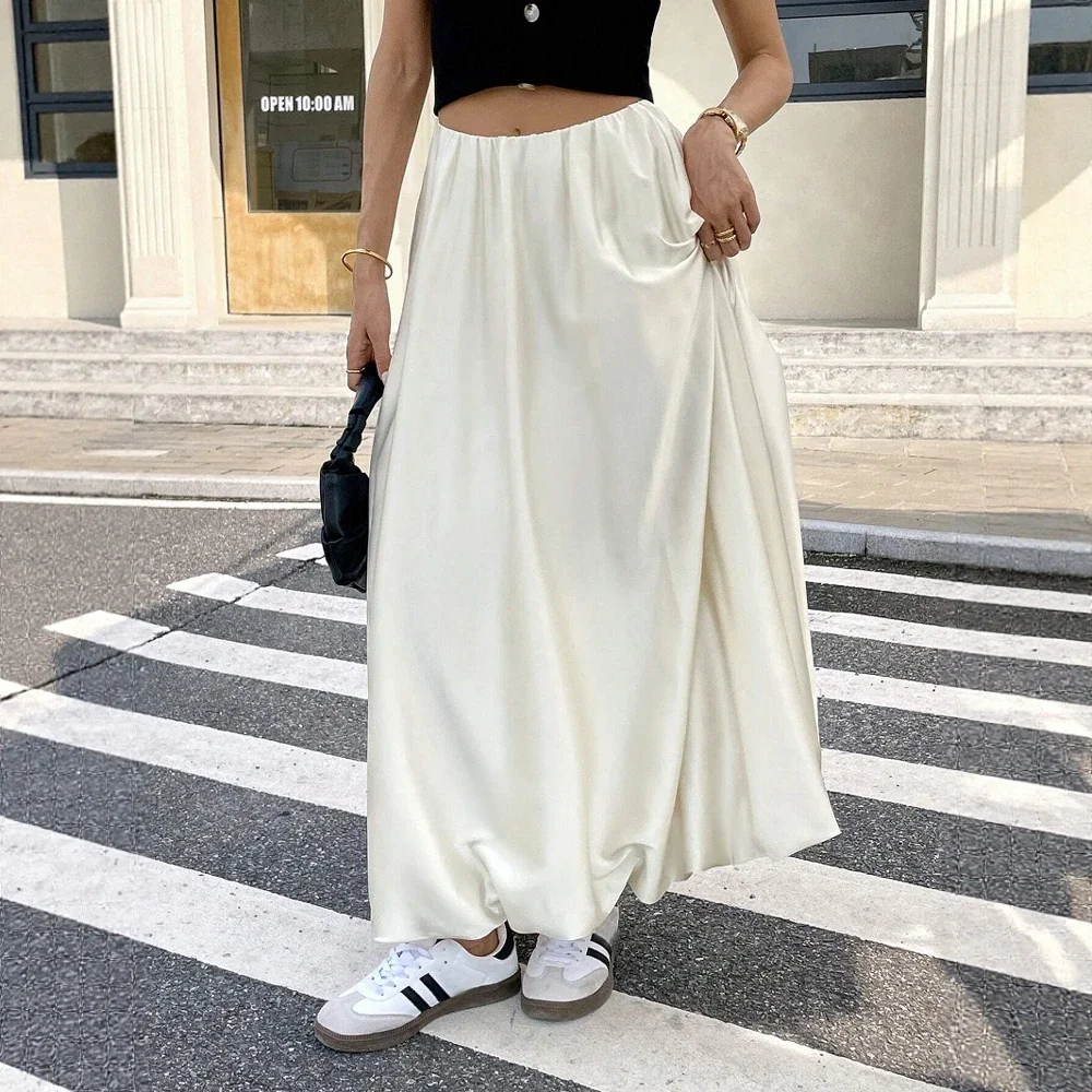 Gonne Estate elegante moda coreana pianura balza intellettuale A-Line maxi gonne da lavoro per le donne