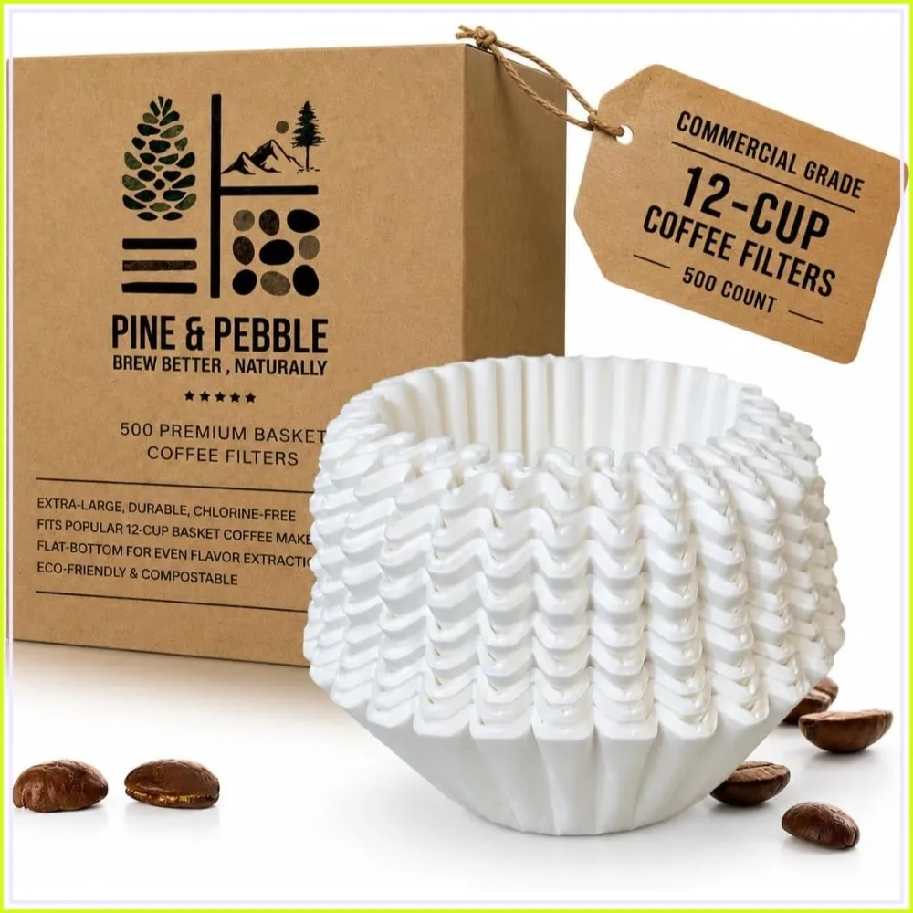 

12-Cup Large Commercial Coffee Filters, 500 Count | Tall-Walled Basket Style (9.84" x 4.33") | No Grounds, No Mess | Fits BUNN & Standard Coffee Makers | Bulk for Cafés & Offices