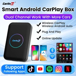 CarlinKit Lite Android TV Box 3-In-1 Wireless Adapter Support Netflix IPTV Wireless Android Auto & CarPlay Dongle For Car Radios