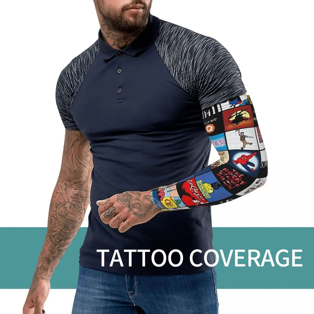 شعارات المسرح الموسيقي من برودواي - أكمام أذرع تبريد خارجية مرسومة يدويًا، غطاء حماية من الأشعة فوق البنفسجية للشمس، أكمام وشم صيفية لركوب الدراجات