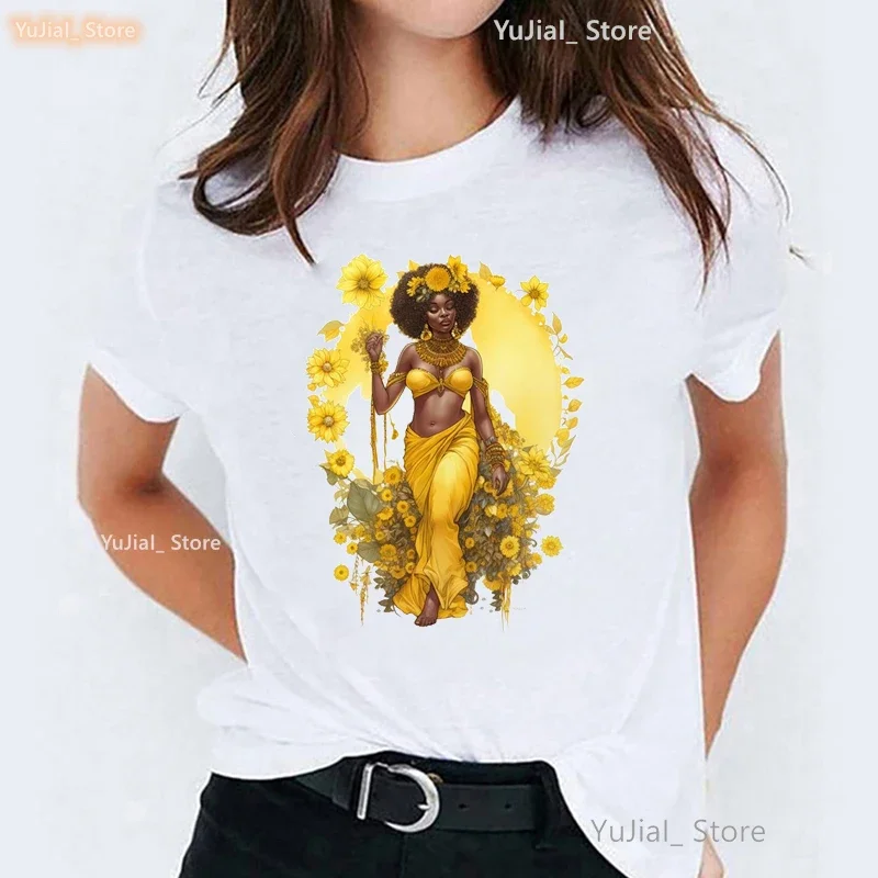 Oshun Vibes Yemaya Print T Shirt Women Aesthetic Clothes 2024 Summer Fashion Tops Tee Shirt Femme Harajuku Shirt Streetwear