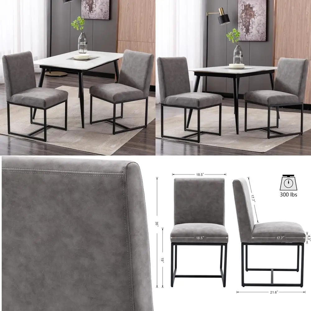 

Современные обеденные стулья из искусственной кожи середины века с черными металлическими ножками и регулируемыми подставками для ног.