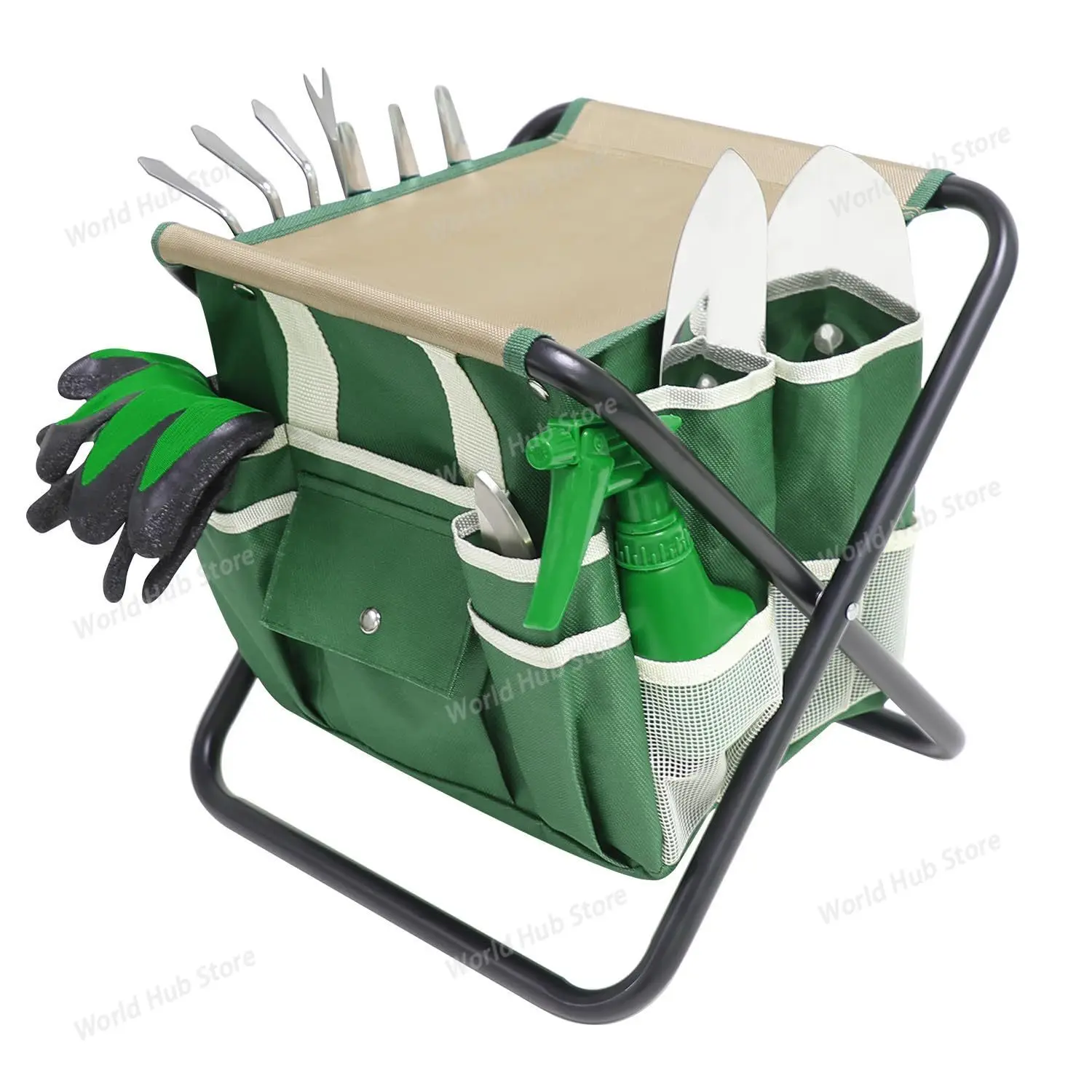 

10PCS Professional Garden Tool Set Heavy Duty Foldable Stool with Detachable Storage Tote Bag Easy to use