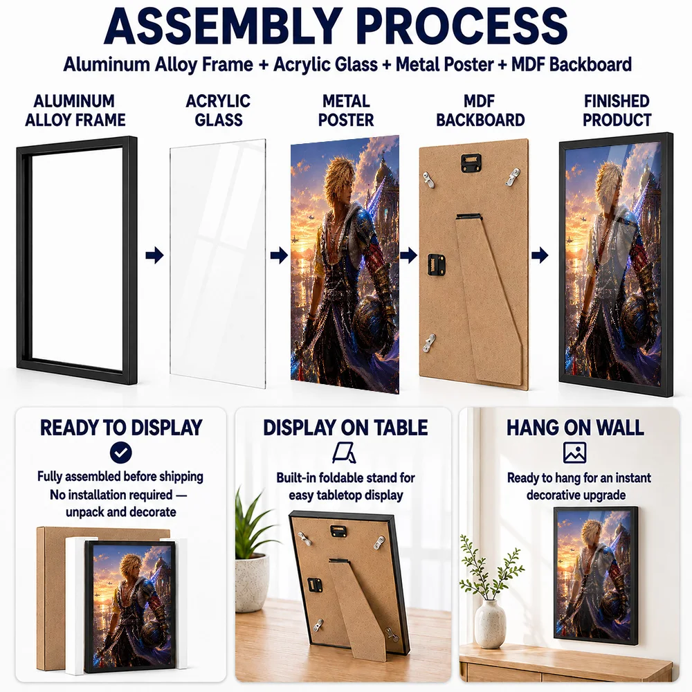 Tidus Final Fantasy X Warrior Metal Poster With Aluminum Alloy Frame Personalized Photo Heroic Quest Style Wall Art For Library